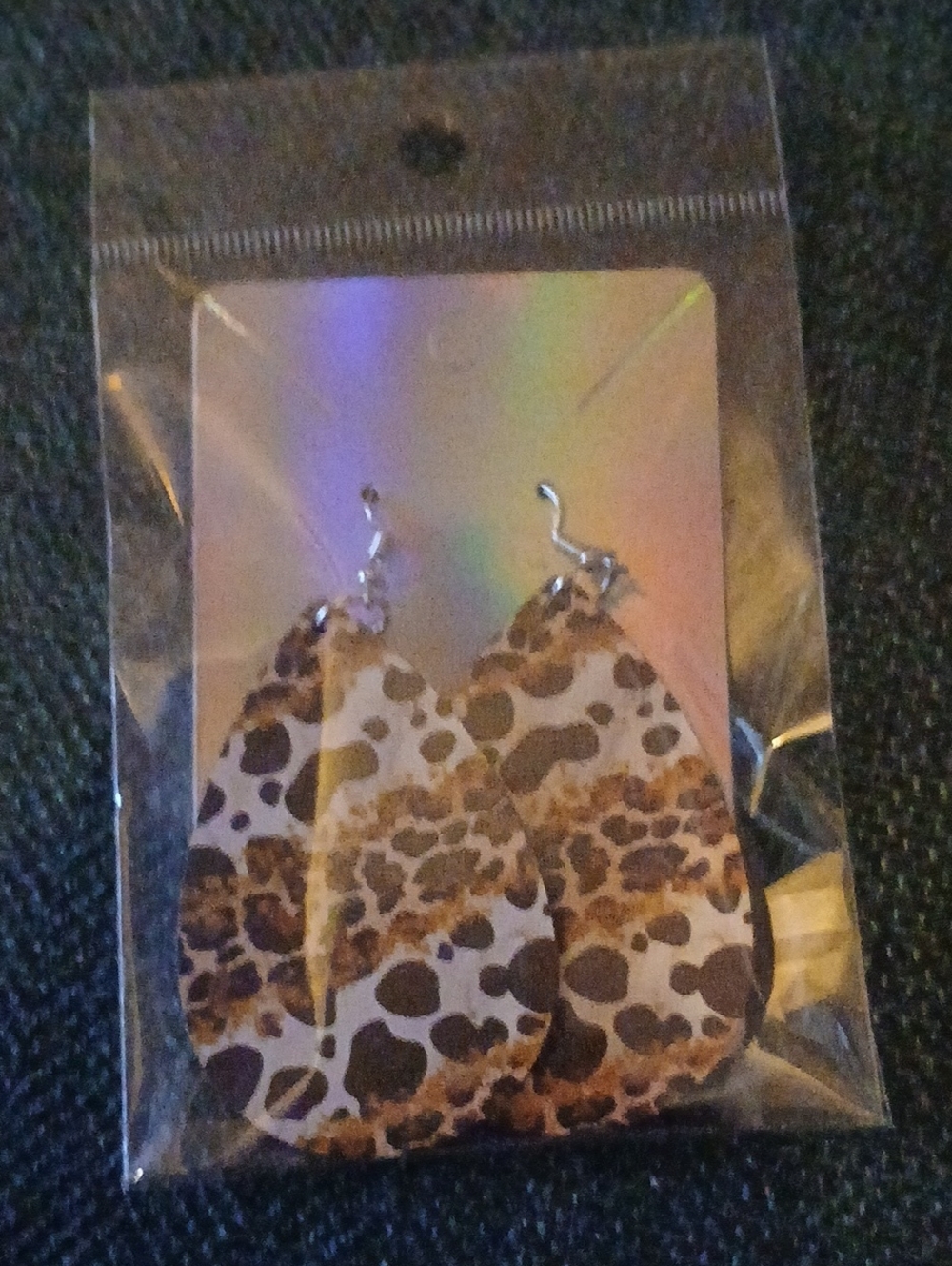 Leopard Print Teardrop Earrings - Brown & Cream